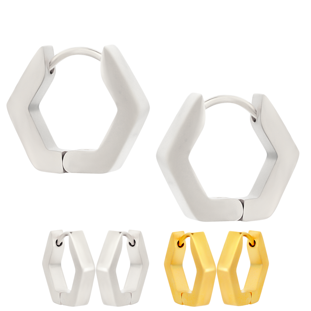 Hexagon Huggie Hoops