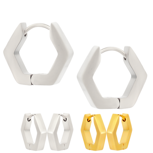 Hexagon Huggie Hoops