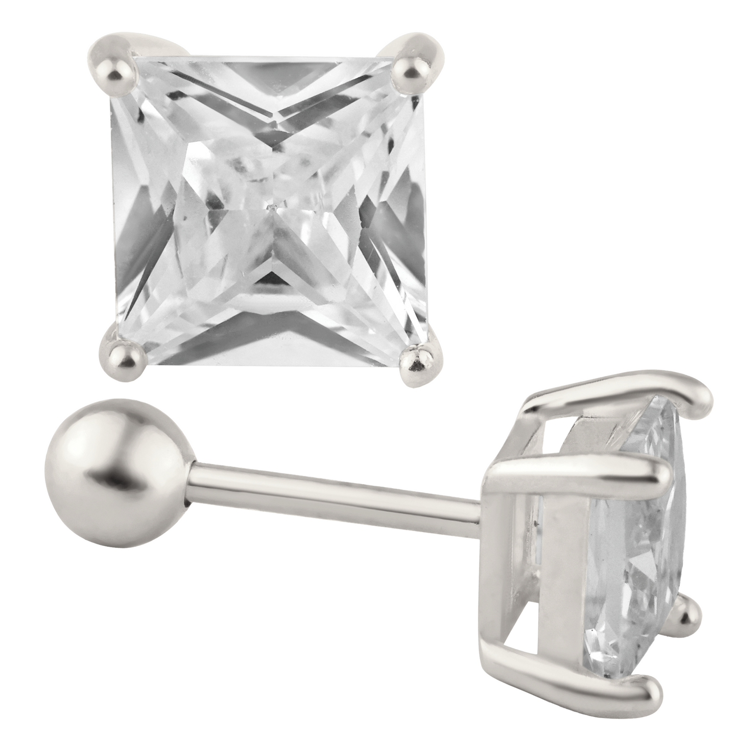 Square Ball Back CZ Earring