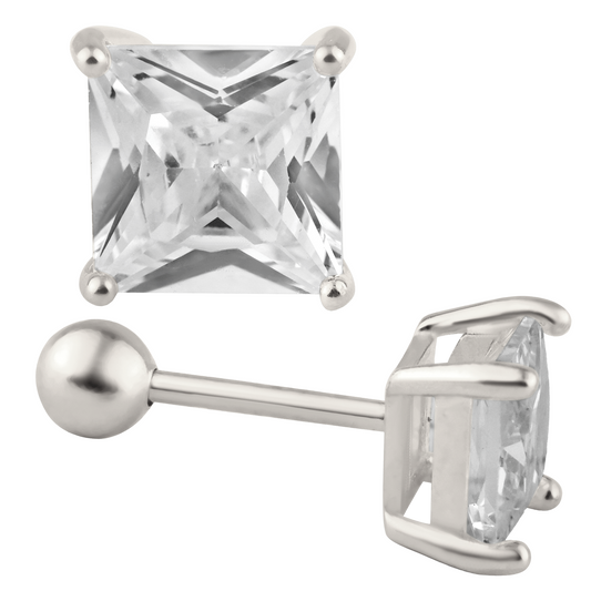 Square Ball Back CZ Earring