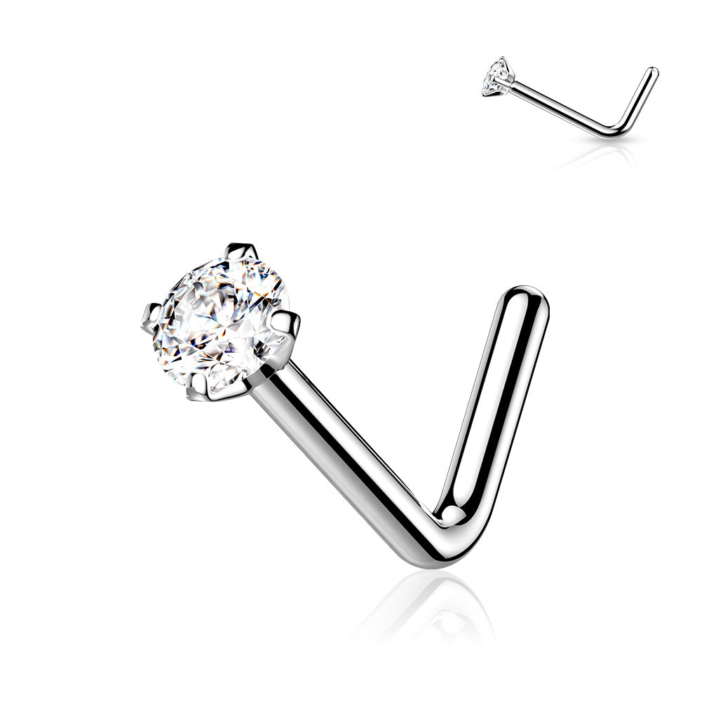 CZ Diamond L Nose Stud