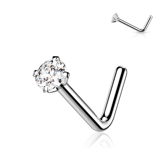 CZ Diamond L Nose Stud