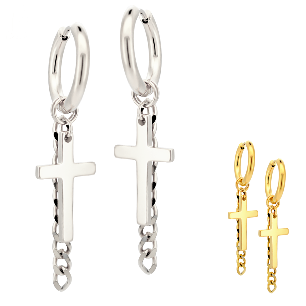 Cross Chain Huggie Hoop