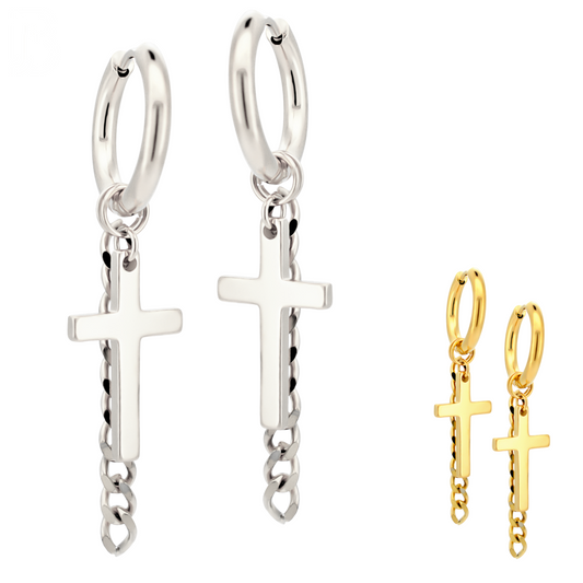 Cross Chain Huggie Hoop