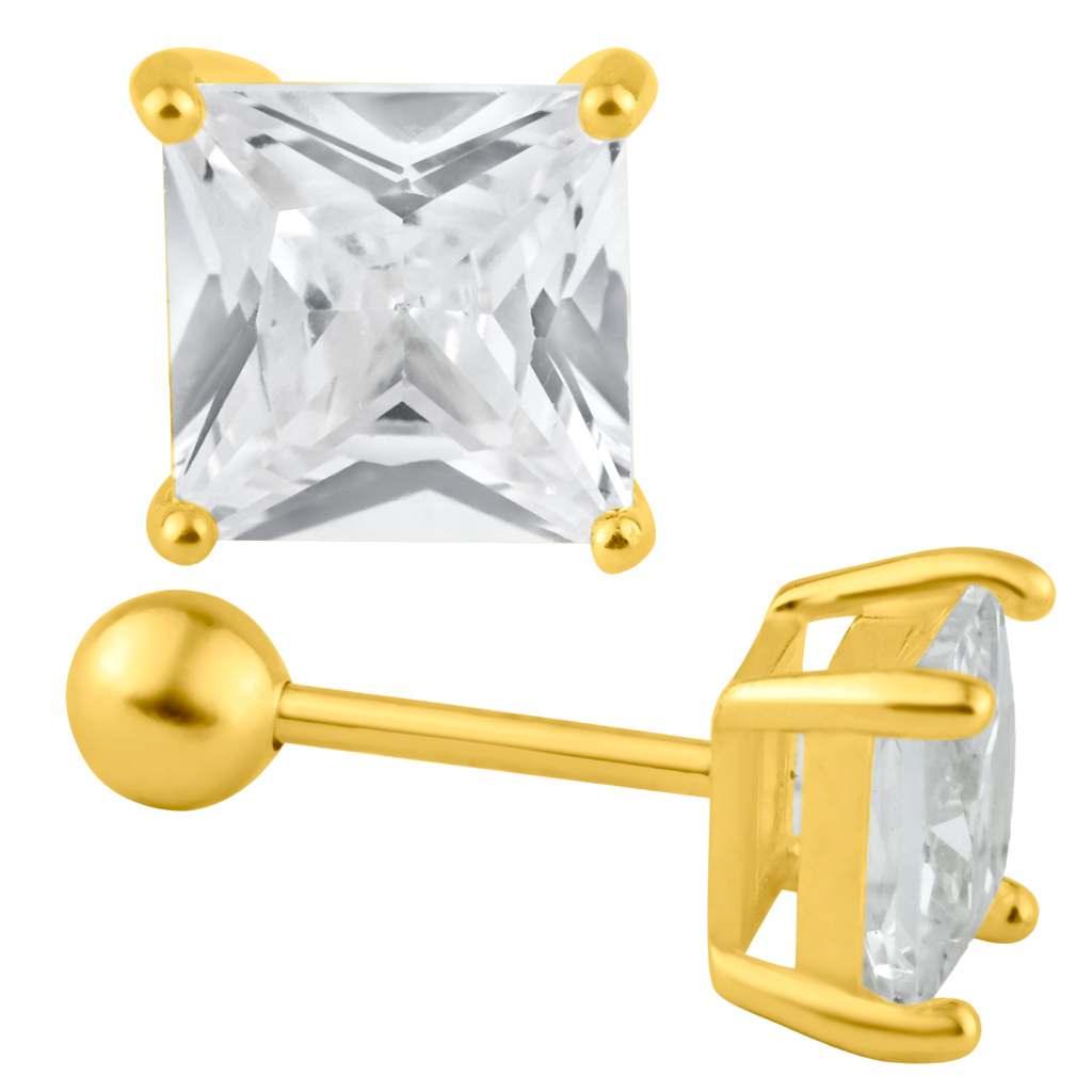 Square Ball Back CZ Earring