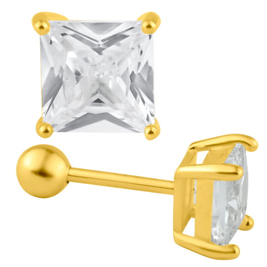 Square Ball Back CZ Earring