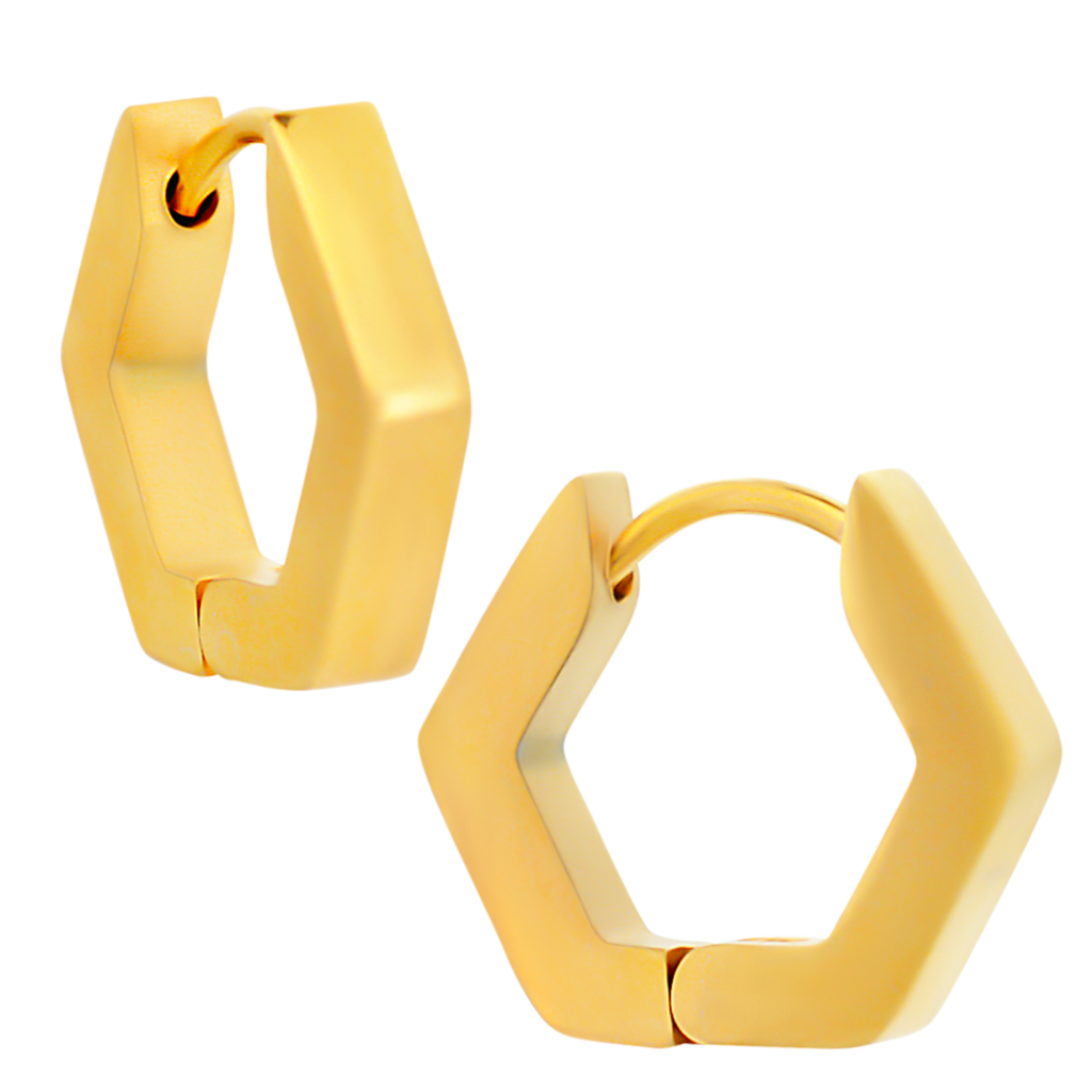 Hexagon Huggie Hoops