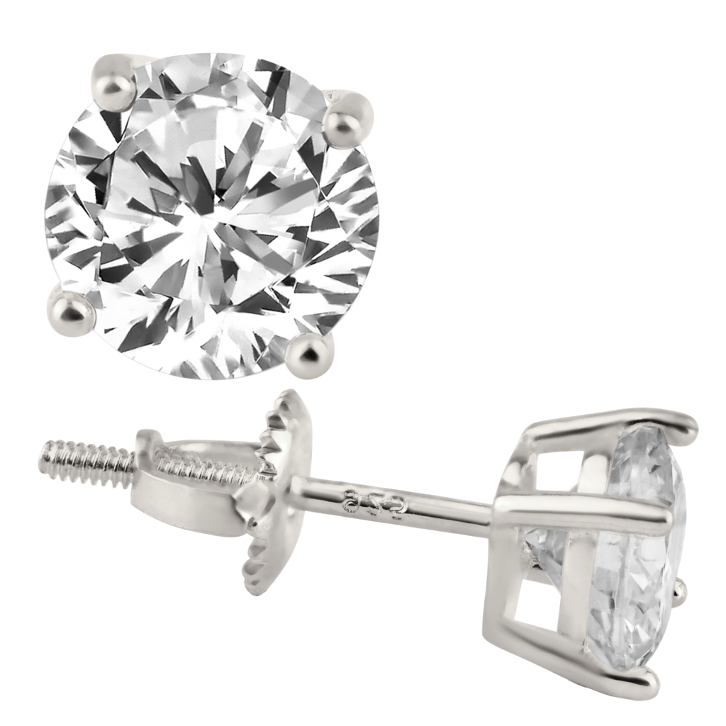 Round Screw Back CZ Earring
