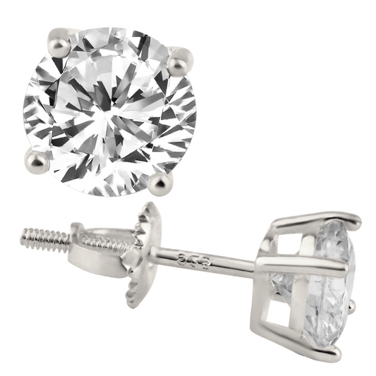 Round Screw Back CZ Earring