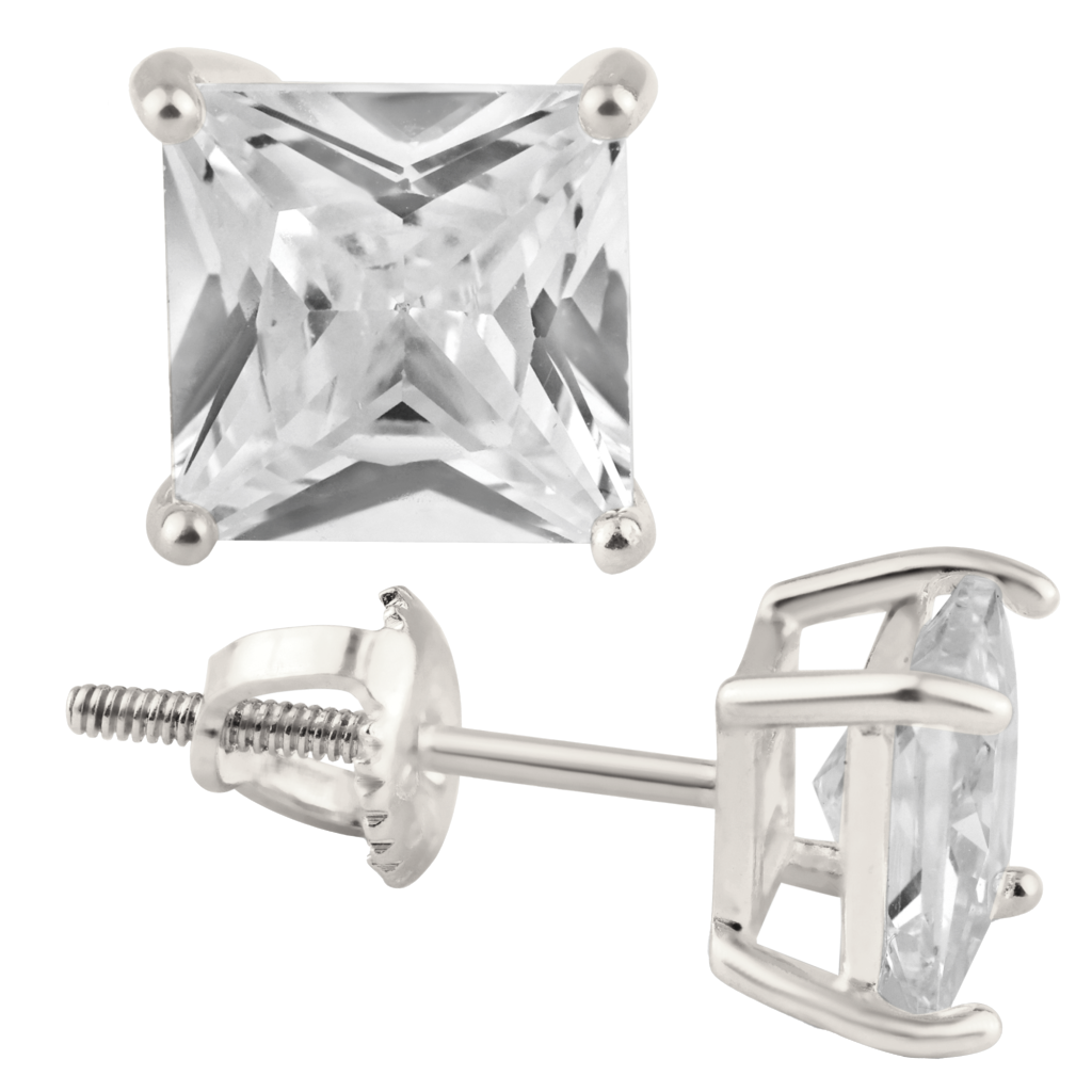 Square Screw Back CZ Earring