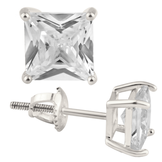 Square Screw Back CZ Earring