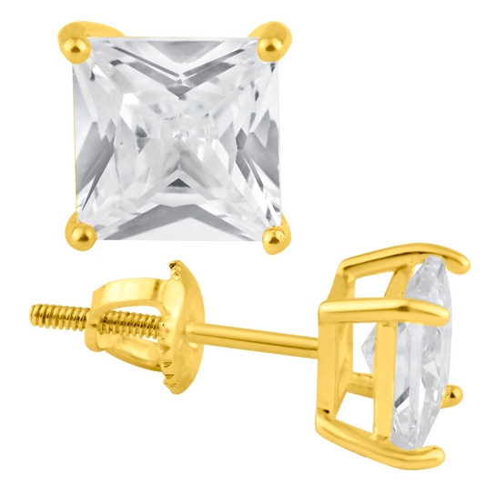 Square Screw Back CZ Earring