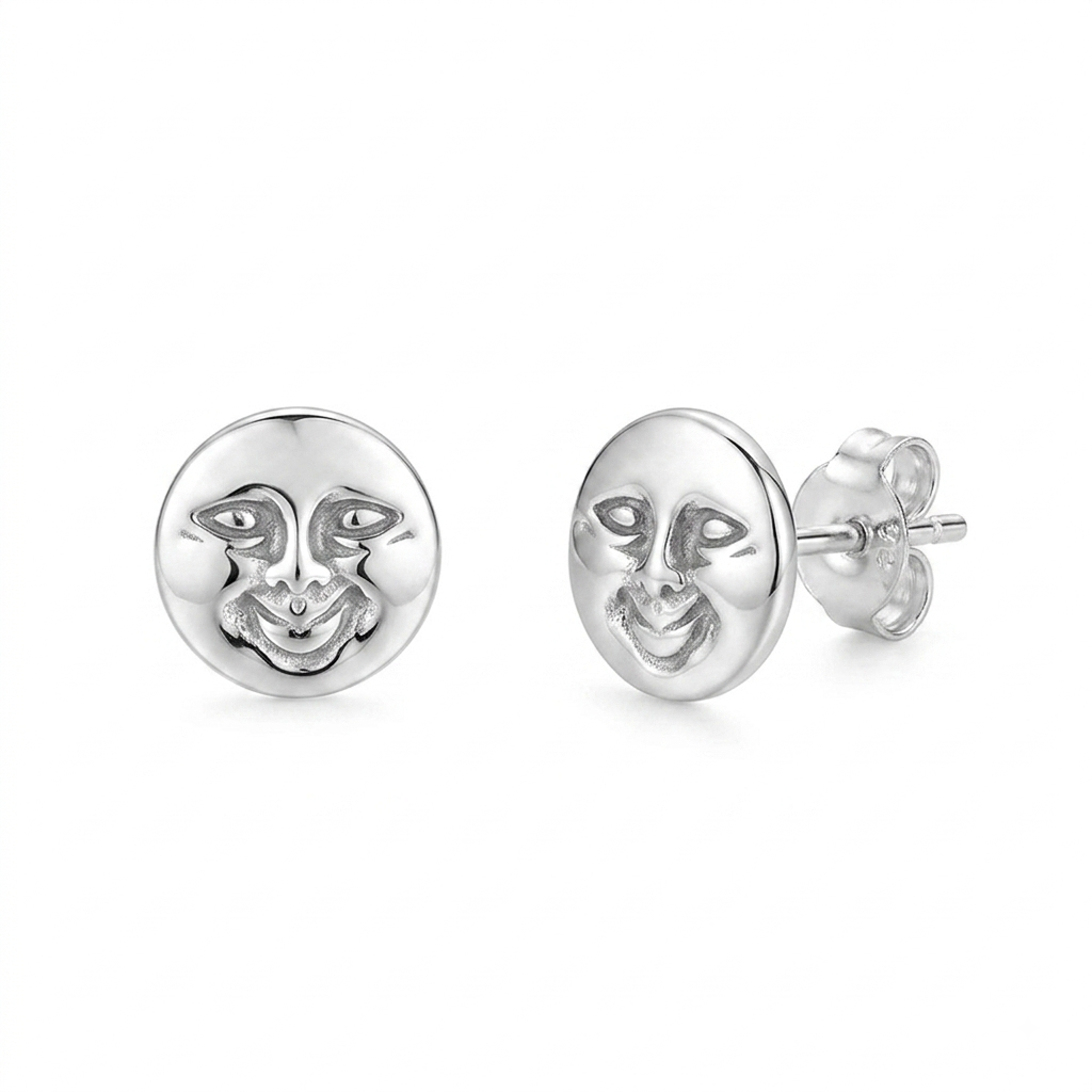 Sterling Moon Face Studs