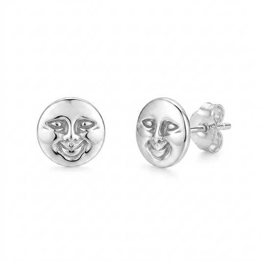 Sterling Moon Face Studs