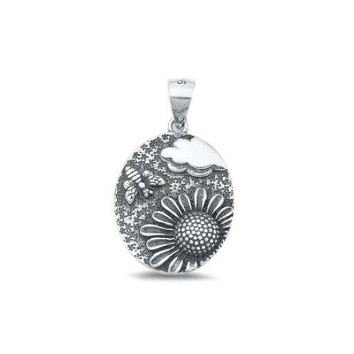 Sterling Bee Flower Pendant