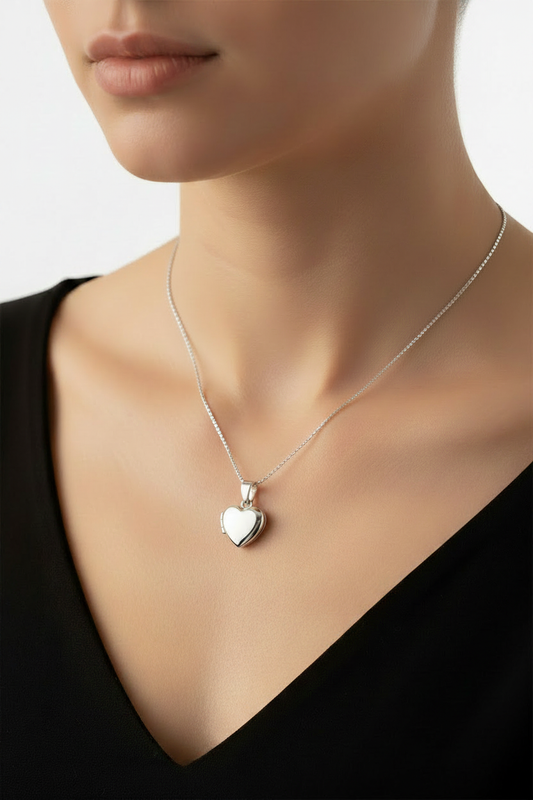 Sterling silver heart locket pendant on a 1mm box chain