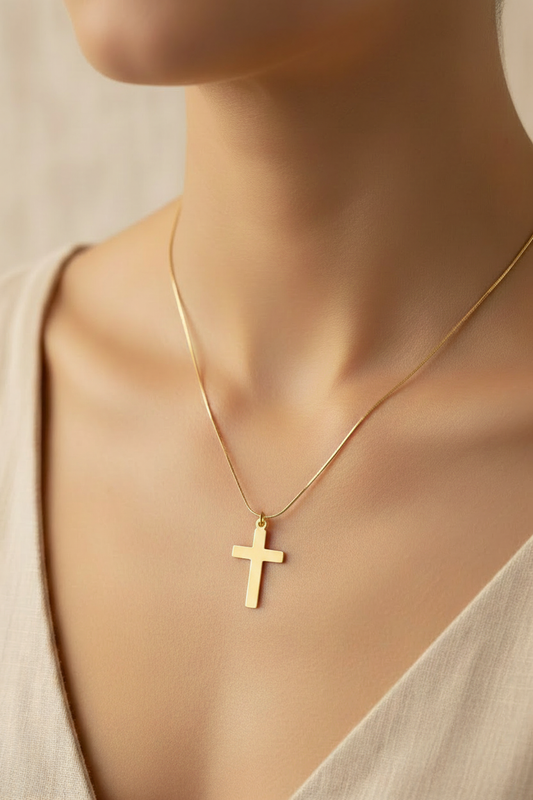 Gold fill 16mm plain cross pendant on 18 inch snake chain