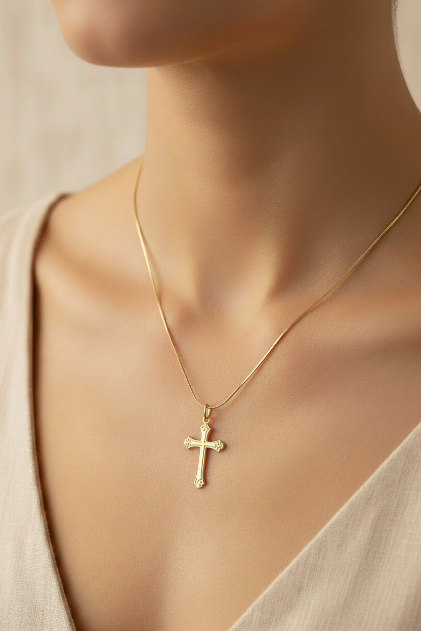 Gold fill 20mm cross pendant on 18 inch snake chain
