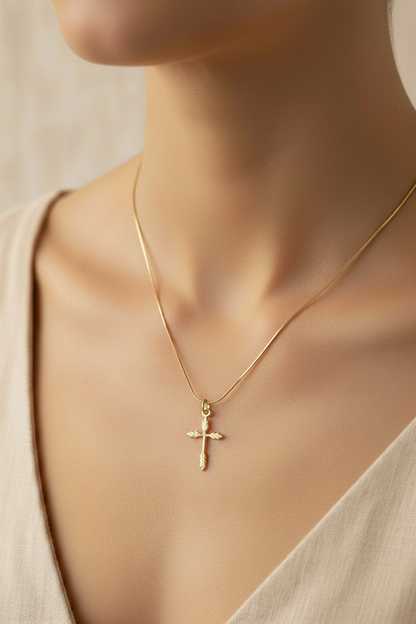 Gold fill 20mm cross pendant on 18 inch snake chain