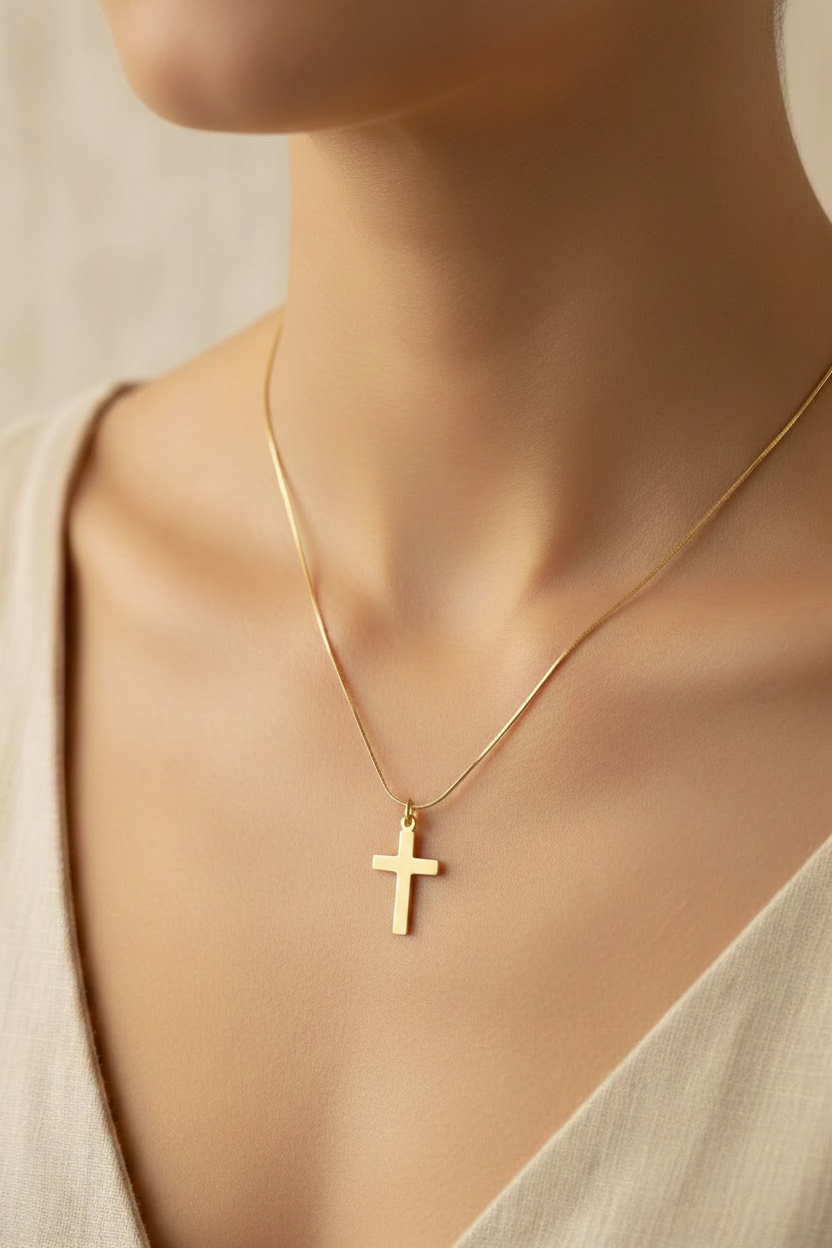 Gold fill 22mm cross pendant on 18 inch snake chain